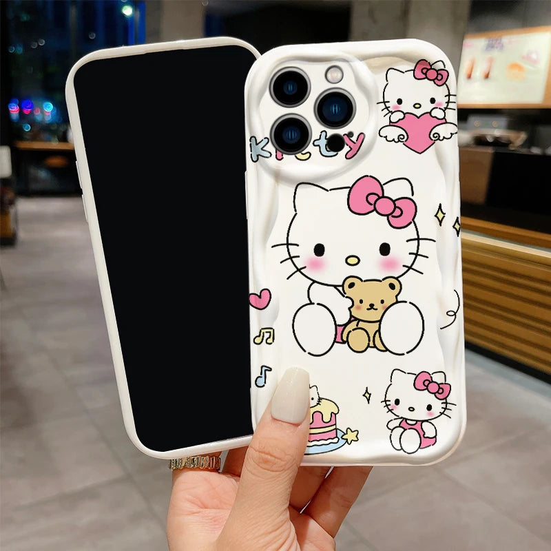 Pink Cartoon Hello Case Kitty For Apple iPhone 15 14 13 12 Kawaii Phone Case