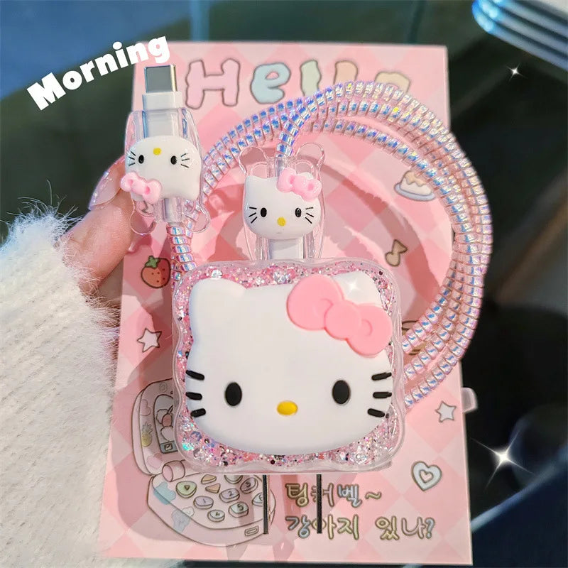 High-Quality Hello Kitty Charger Cable Protector & Winding Kit | Perfect for Apple Devices