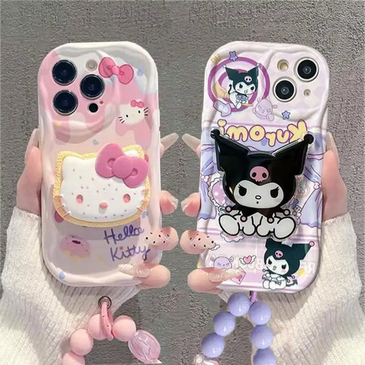 Kuromi & Hello Kitty Bracket Bracelet Phone Case - For iPhone 16, 15 Pro Max, 14, 13 Mini, XR, XS, SE, & More | Cute Sanrio Cartoon Design