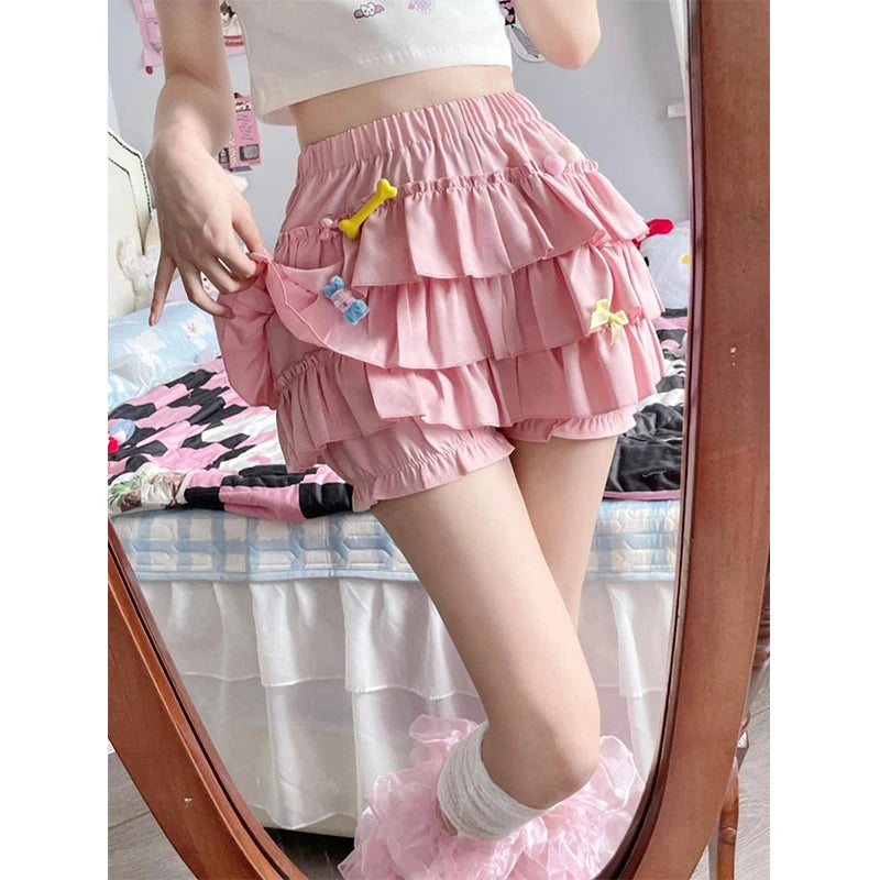 Kawaii Y2K Sweet Ruffles Mini Skirt – Women’s High-Waist Lolita A-Line Harajuku Skirt with Bow