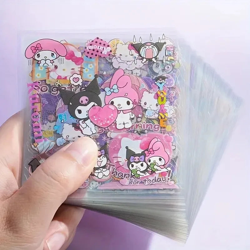 Hello Kitty Sanrio Non-Repeating 100-Piece Sticker Set Cinnamoroll Kuromi Waterproof Stationery Sticker Gift Box Birthday Gift