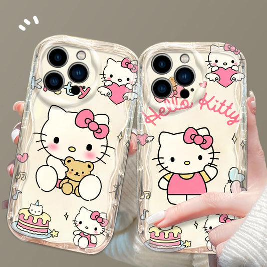 Pink Cartoon Hello Case Kitty For Apple iPhone 15 14 13 12 Kawaii Phone Case