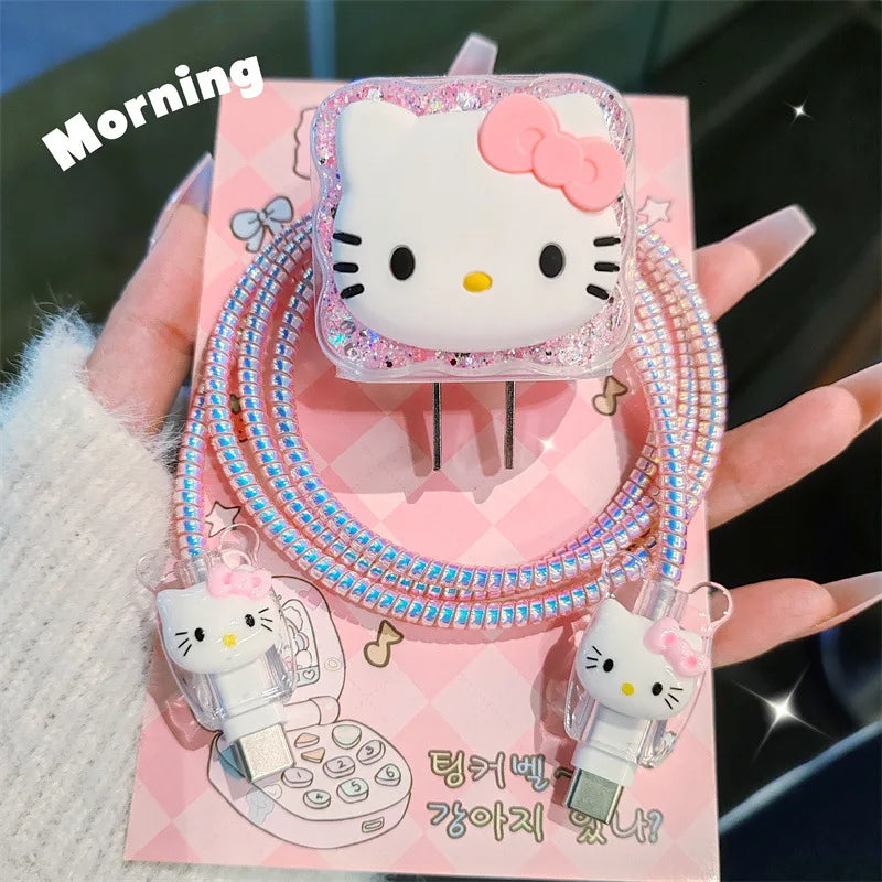 High-Quality Hello Kitty Charger Cable Protector & Winding Kit | Perfect for Apple Devices