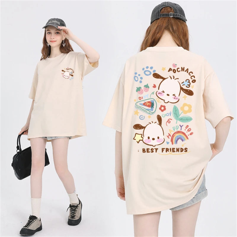 Kawaii Sanrio Kuromi, Pochacco, Cinnamoroll, My Melody T-Shirts – Cute Anime Graphic Harajuku Y2K T-Shirt for Women