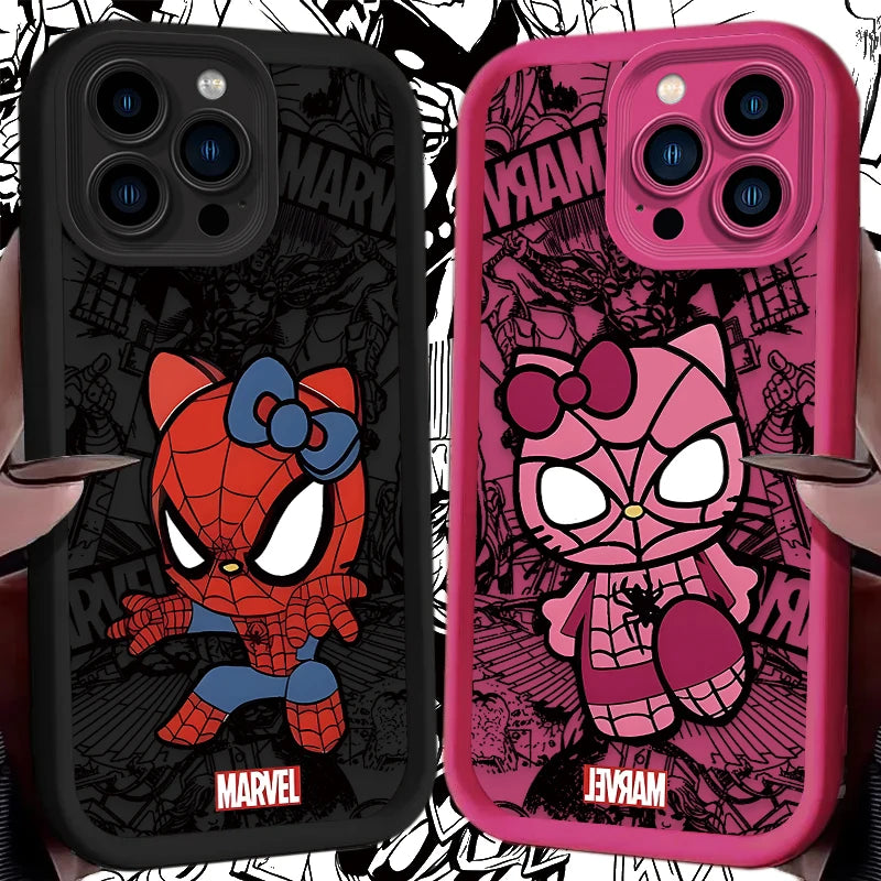 Spider-Man & Hello Kitty Silicone Phone Case - For iPhone 15, 14, 13, 12 | Cute & Protective Design"