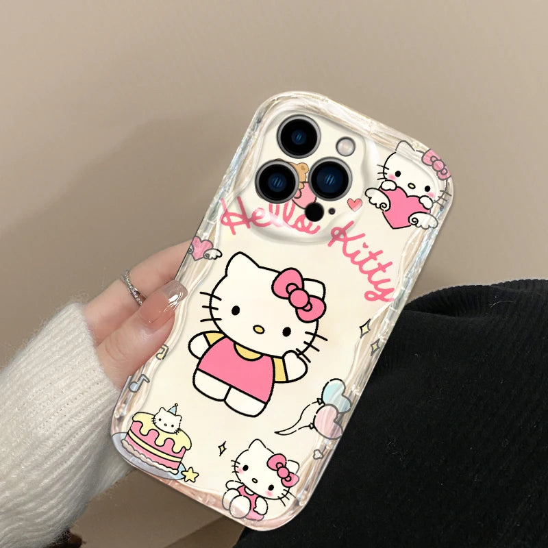 Pink Cartoon Hello Case Kitty For Apple iPhone 15 14 13 12 Kawaii Phone Case