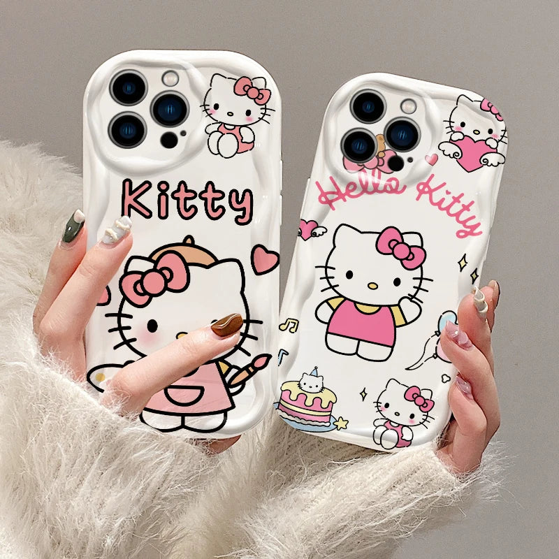 Pink Cartoon Hello Case Kitty For Apple iPhone 15 14 13 12 Kawaii Phone Case