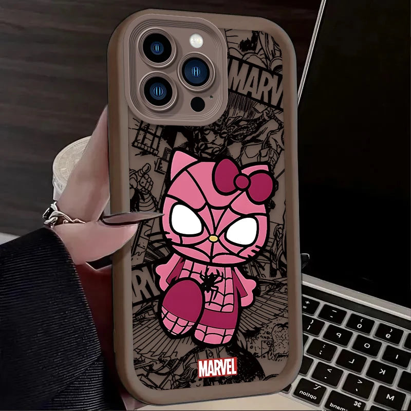 Spider-Man & Hello Kitty Silicone Phone Case - For iPhone 15, 14, 13, 12 | Cute & Protective Design"